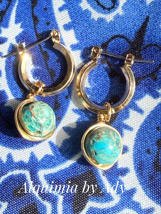 Alquimia Jewelry - Mini Gold Hoops with Turquoise Accents